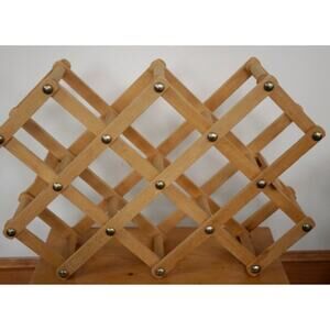Vintage Wood 8 Bottle Wine Rack Collapsible Accordion Foldable Expandable